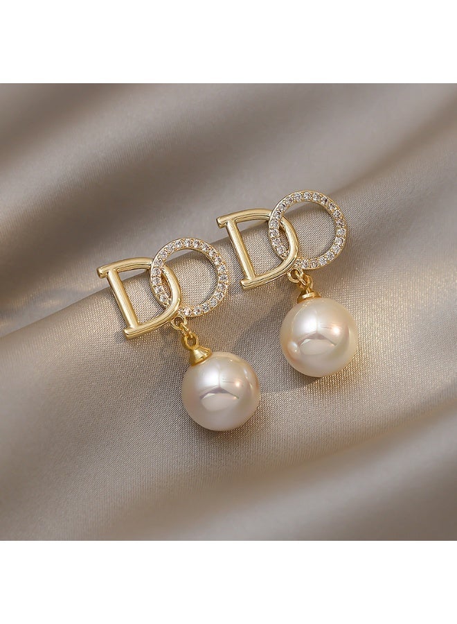 Ucanbe Luxury Crystal Pearl Drop Earrings with DO Letter | Elegant Shiny Fashion Jewelry for Women & Girls - Image 1